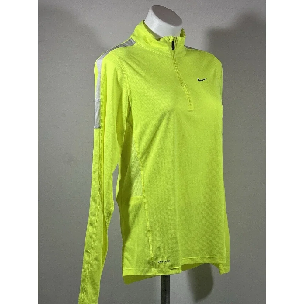 Nike Dri Fit Running Pullover Mens‎ Small Neon Green Quarter Zip Athletic